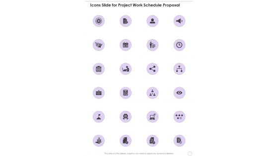 Icons Slide For Project Work Schedule Proposal One Pager Sample Example Document