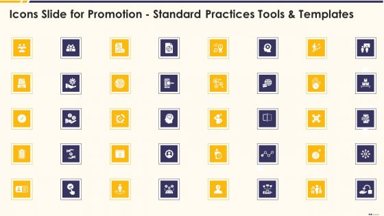 Icons Slide For Promotion Standard Practices Tools And Templates Demonstration PDF