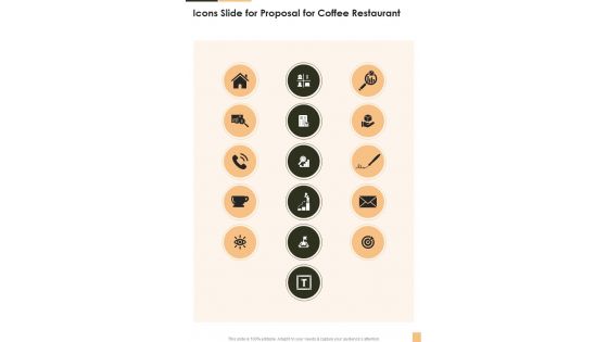 Icons Slide For Proposal For Coffee Restaurant One Pager Sample Example Document