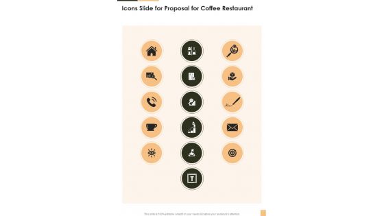 Icons Slide For Proposal For Coffee Restaurant One Pager Sample Example Document Icons Slide For Proposal For Coffee Restaurant One Pager Sample Example Document