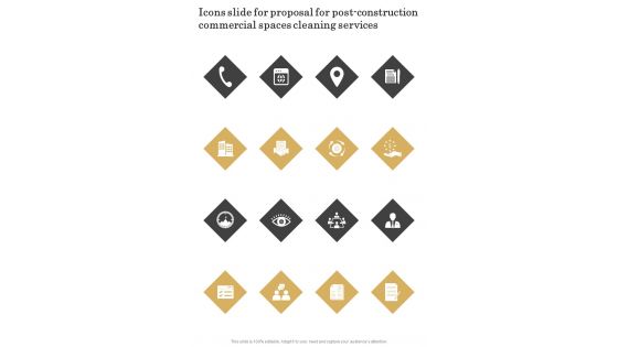 Icons Slide For Proposal For Post Construction Commercial Spaces Cleaning Services One Pager Sample Example Document