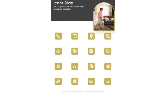 Icons Slide For Proposal For Refurbishment Cleanup Services One Pager Sample Example Document