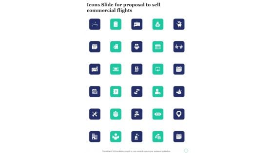 Icons Slide For Proposal To Sell Commercial Flights One Pager Sample Example Document Icons Slide For Proposal To Sell Commercial Flights One Pager Sample Example Document