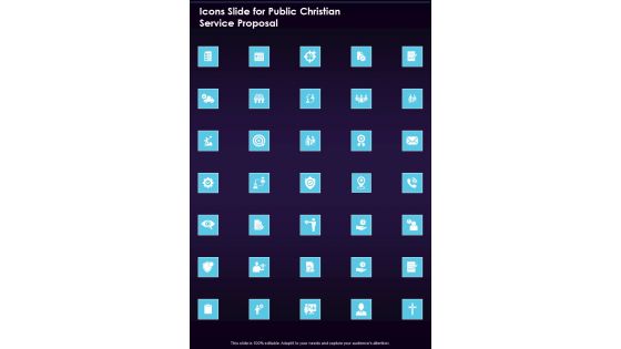Icons Slide For Public Christian Service Proposal One Pager Sample Example Document Icons Slide For Public Christian Service Proposal One Pager Sample Example Document