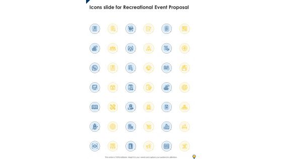 Icons Slide For Recreational Event Proposal One Pager Sample Example Document