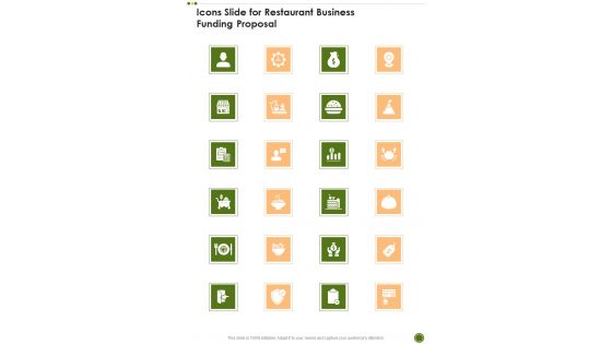 Icons Slide For Restaurant Business Funding Proposal One Pager Sample Example Document Icons Slide For Restaurant Business Funding Proposal One Pager Sample Example Document