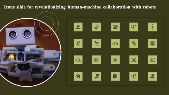 Icons Slide For Revolutionizing Human Machine Collaboration With Cobots Portrait PDF