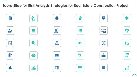 Icons Slide For Risk Analysis Strategies For Real Estate Construction Project Diagrams PDF