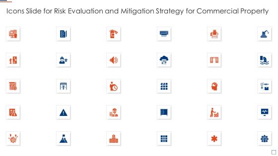 Icons Slide For Risk Evaluation And Mitigation Strategy For Commercial Property Ppt Layouts Infographics PDF