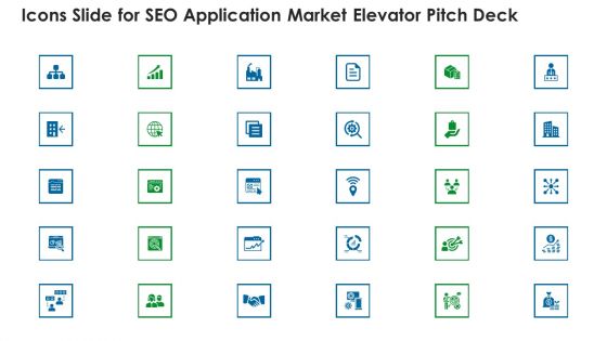 Icons Slide For SEO Application Market Elevator Pitch Deck Themes PDF