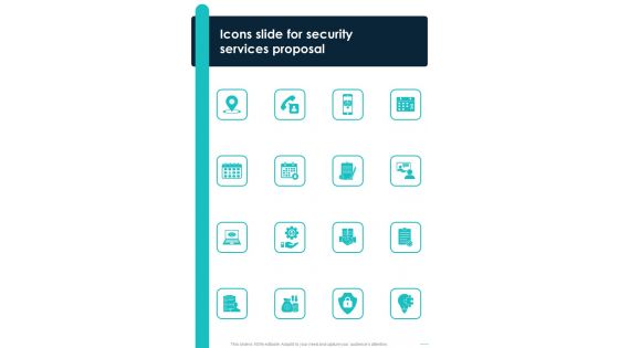 Icons Slide For Security Services Proposal One Pager Sample Example Document Icons Slide For Security Services Proposal One Pager Sample Example Document