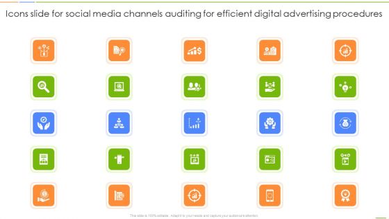 Icons Slide For Social Media Channels Auditing For Efficient Digital Advertising Procedures Rules PDF