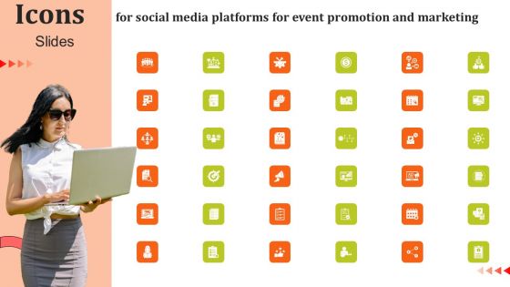 Icons Slide For Social Media Platforms For Event Promotion And Marketing Brochure PDF