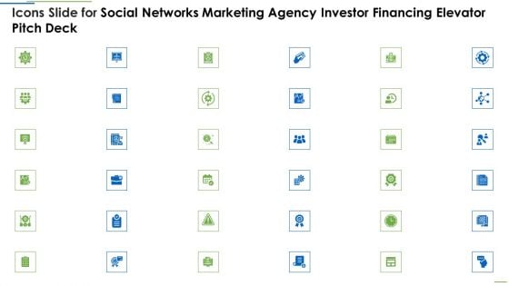 Icons Slide For Social Networks Marketing Agency Investor Financing Elevator Pitch Deck Professional PDF