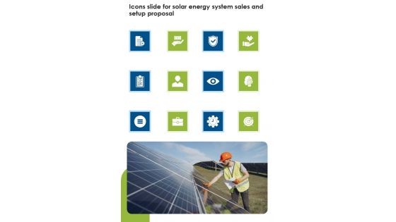 Icons Slide For Solar Energy System Sales And Setup Proposal One Pager Sample Example Document Icons Slide For Solar Energy System Sales And Setup Proposal One Pager Sample Example Document