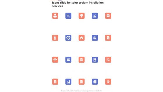 Icons Slide For Solar System Installation Services One Pager Sample Example Document