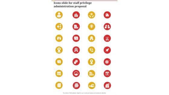 Icons Slide For Staff Privilege Administration Proposal One Pager Sample Example Document Icons Slide For Staff Privilege Administration Proposal One Pager Sample Example Document