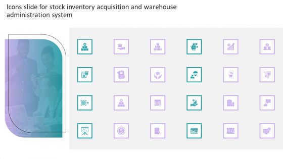 Icons Slide For Stock Inventory Acquisition And Warehouse Administration System Portrait PDF