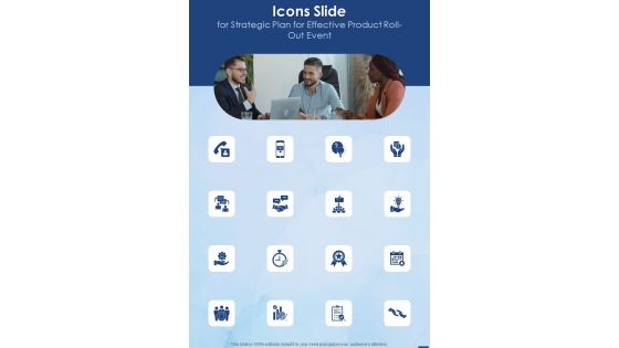 Icons Slide For Strategic Plan For Effective Product Roll Out Event One Pager Sample Example Document