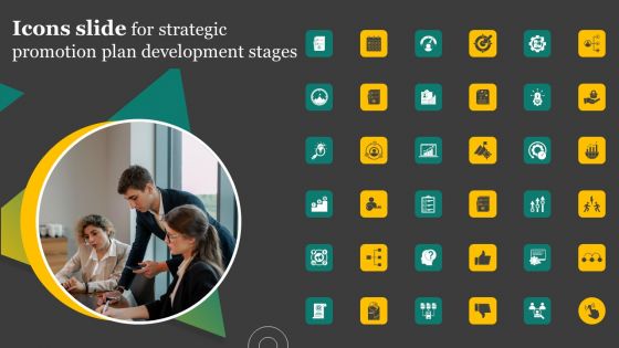 Icons Slide For Strategic Promotion Plan Development Stages Inspiration PDF