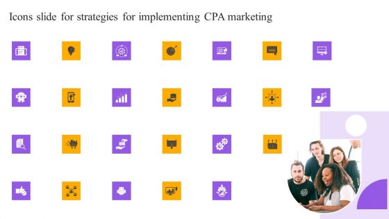 Icons Slide For Strategies For Implementing CPA Marketing Inspiration PDF