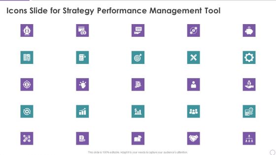 Icons Slide For Strategy Performance Management Tool Background PDF