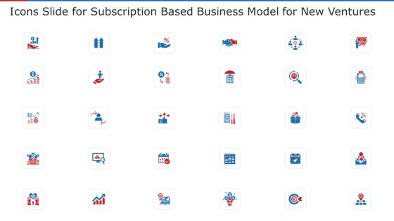 Icons Slide For Subscription Based Business Model For New Ventures Ppt Infographic Template Visual Aids PDF