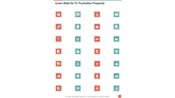 Icons Slide For TV Promotion Proposal One Pager Sample Example Document