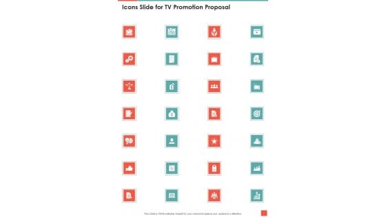 Icons Slide For TV Promotion Proposal One Pager Sample Example Document Icons Slide For TV Promotion Proposal One Pager Sample Example Document