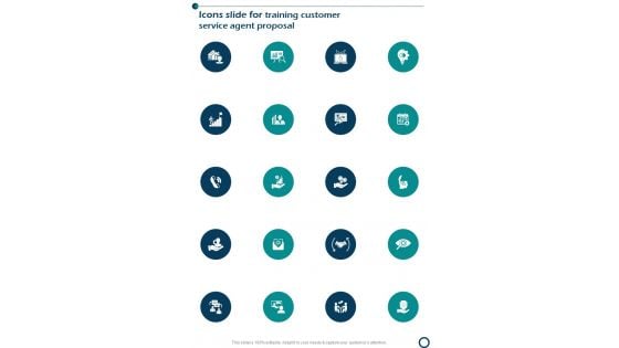 Icons Slide For Training Customer Service Agent Proposal One Pager Sample Example Document