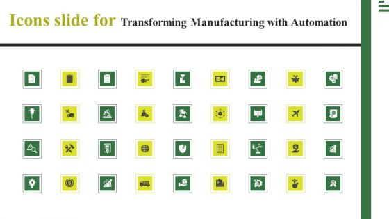 Icons Slide For Transforming Manufacturing With Automation Sample PDF