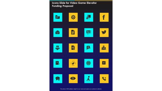 Icons Slide For Video Game Elevator Funding Proposal One Pager Sample Example Document Icons Slide For Video Game Elevator Funding Proposal One Pager Sample Example Document