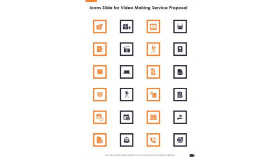 Icons Slide For Video Making Service Proposal One Pager Sample Example Document Icons Slide For Video Making Service Proposal One Pager Sample Example Document