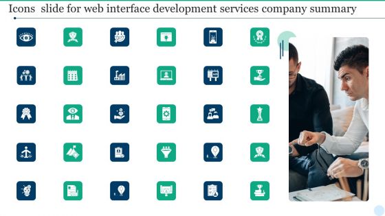 Icons Slide For Web Interface Development Services Company Summary Formats PDF