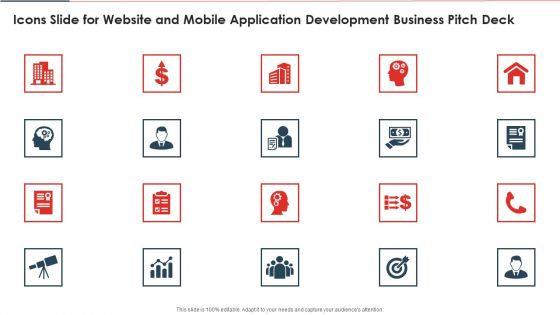 Icons Slide For Website And Mobile Application Development Business Pitch Deck Background PDF