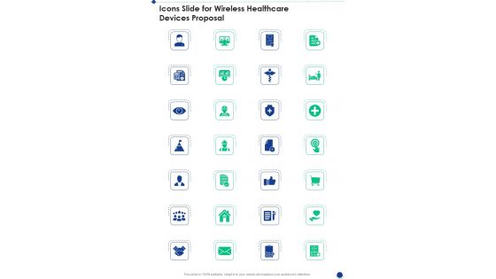 Icons Slide For Wireless Healthcare Devices Proposal One Pager Sample Example Document Icons Slide For Wireless Healthcare Devices Proposal One Pager Sample Example Document