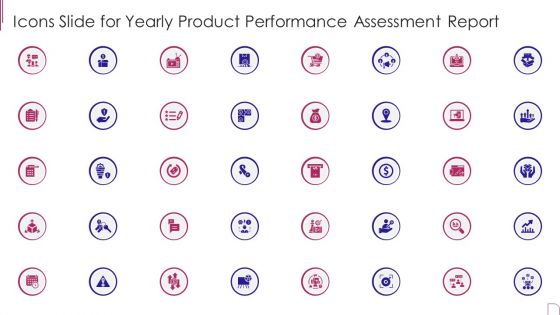 Icons Slide For Yearly Product Performance Assessment Report Microsoft PDF