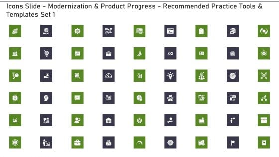 Icons Slide Modernization And Product Progress Recommended Practice Tools And Templates Set 1 Sample PDF