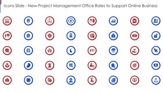 Icons Slide New Project Management Office Roles To Support Online Business Pictures PDF