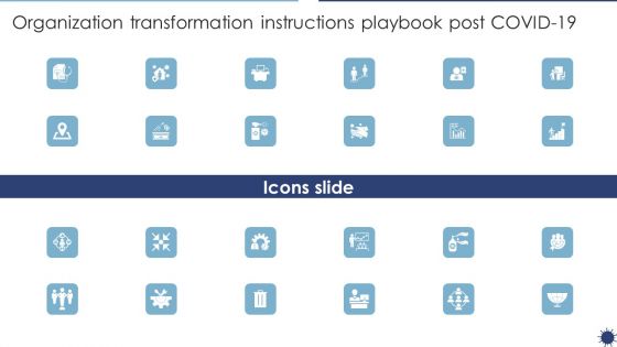 Icons Slide Organization Transformation Instructions Playbook Post COVID19 Pictures PDF