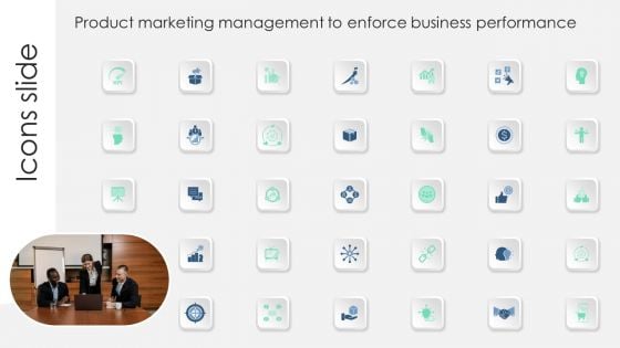 Icons Slide Product Marketing Management To Enforce Business Performance Guidelines PDF