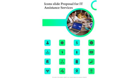 Icons Slide Proposal For IT Assistance Services One Pager Sample Example Document Icons Slide Proposal For IT Assistance Services One Pager Sample Example Document