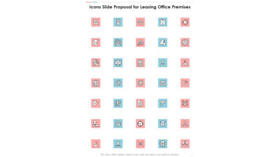 Icons Slide Proposal For Leasing Office Premises One Pager Sample Example Document Icons Slide Proposal For Leasing Office Premises One Pager Sample Example Document