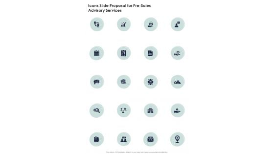 Icons Slide Proposal For Pre Sales Advisory Services One Pager Sample Example Document Icons Slide Proposal For Pre Sales Advisory Services One Pager Sample Example Document
