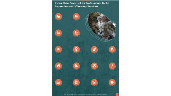 Icons Slide Proposal For Professional Mold Inspection And Cleanup Services One Pager Sample Example Document Icons Slide Proposal For Professional Mold Inspection And Cleanup Services One Pager Sample Example Document