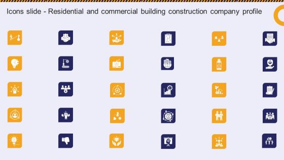 Icons Slide Residential And Commercial Building Construction Company Profile Template PDF