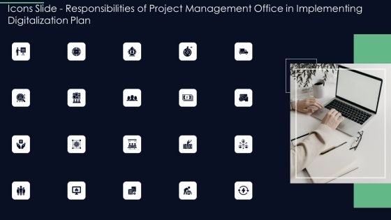 Icons Slide Responsibilities Of Project Management Office In Implementing Digitalization Plan Guidelines PDF