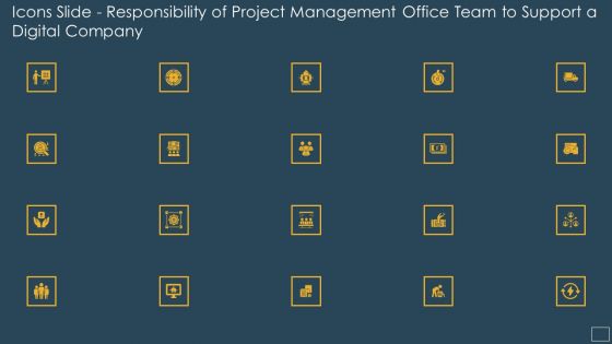 Icons Slide Responsibility Of Project Management Office Team To Support A Digital Company Guidelines PDF