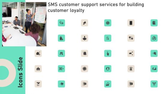 Icons Slide SMS Customer Support Services For Building Customer Loyalty Elements PDF