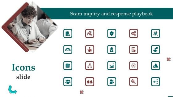 Icons Slide Scam Inquiry And Response Playbook Designs PDF